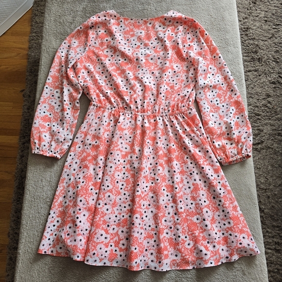 CeCe By Cynthia Steffens Coral Pop Gemma Surplice Long Sleeve Dress Size 12 - Picture 11 of 15